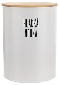 Dóza na potraviny, plechová, biela, s bambusovým vrchnákom - 2,3l