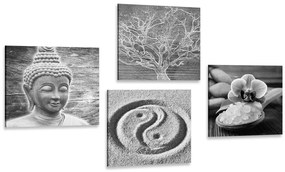 Set obrazov čiernobiele Budha zátišie