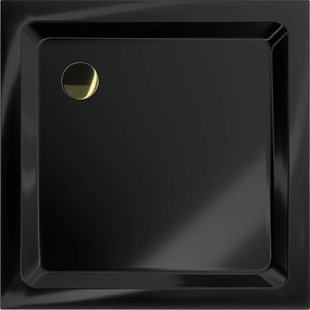 Mexen Slim, štvorcová sprchová vanička 70x70x5 cm + zlatý sifón, čierna, 40707070G
