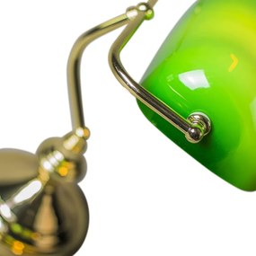 Klasická stolná lampa/lampa notára mosadz s zeleným sklom - Banker