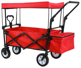 Skladací vozík so strechou, ťahací-tlačací, červená
