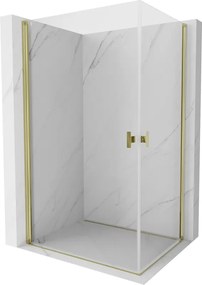 Mexen Mist-B Duo, 2-krídlový výklopný sprchový kút 80 x 75 cm, číre sklo, zlatý lesklý profil, 8A2-080-075-50-00