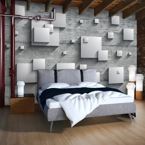 Fototapeta - Šedé štvorce na drevených doskách (152,5x104 cm)