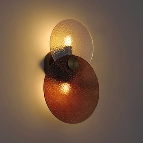 Nástenné svietidlo Art Deco tmavý bronz s jantárovým sklom 2-svetelná - Text