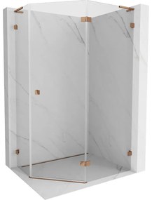 Mexen Lunar, L pravý výklopný päťuholníkový sprchový kút 100 x 90 cm, 8mm číre sklo, profil ružové zlato, 831L-100P-090L-60-00-P