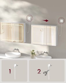 Kúpeľňová nástenná skrinka so zrkadlom a LED osvetlením, 16,5 x 80 x 60 cm, biela