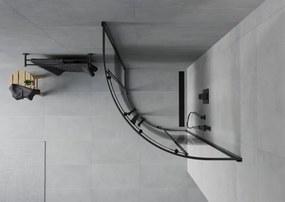 Mexen Rio, štvrťkruhový sprchovací kút s posuvnými dverami 80(dvere) x 80(dvere) x 190 cm, 6mm číre sklo s pásikmi, čierny profil, 863-080-080-70-20