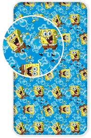 Modrá napínacia bavlnená detská plachta 90x200 cm Sponge Bob "Blue" – Jerry Fabrics