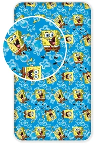 Modrá napínacia bavlnená detská plachta 90x200 cm Sponge Bob "Blue" – Jerry Fabrics