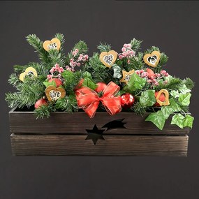AMADEA Drevený vianočný kvetináč s kométou tmavý, vo vnútri s čiernou fóliou, 62x21,5x17cm, český výrobok