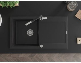 Mexen Leo, 1-komorový granitový drez 900x500x190 mm a drezová batéria Flora, čierna, 6501-77-670401-07