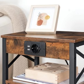 Noční stolek Vasagle Zrava s nabíjecí stanicí 60 cm hnědý/černý