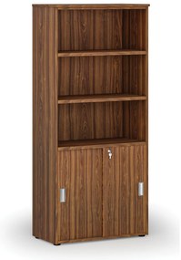 Kombinovaná kancelárska skriňa PRIMO WOOD, zasúvacie dvere na 2 poschodia, 800 x 420 x 1781 mm, orech