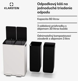 Klarstein EcoVista, odpadkový kôš s kompostérom, 60 l + 3 l/kôš + kompostér, Soft-Close