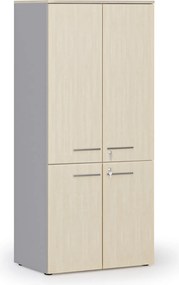 Kancelárska policová skriňa PRIMO GRAY, polené dvere, 800 x 500 x 1781 mm, sivá/breza