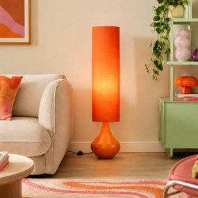 Retro stojaca lampa oranžová s látkovým tienidlom - Mina