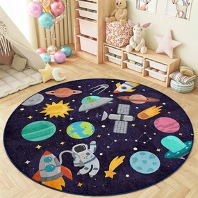 Tmavomodrý prateľný detský hrací koberec ø120 cm Into The Space – Mila Home