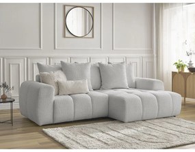 Svetlosivá rozkladacia/s úložným priestorom rohová pohovka z textílie buklé (pravý roh/s leňoškou) Roxelane – Bobochic Paris