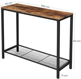 VASAGLE Konzolový stolík s kovovou policou 100 x 80 x 35 cm