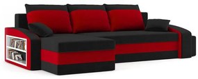 Rohová sedačka Hasina (čierna + červená) (s poličkou a taburetkou) (L). Vlastná spoľahlivá doprava až k Vám domov. 1066750