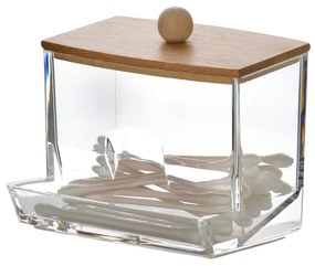 Kosmetický organizér na vatové tyčinky BEA 8,5x5,5x8,5 cm bambus/čirý