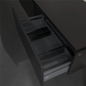 VILLEROY &amp; BOCH Legato závesná skrinka pod umývadlo na dosku (umývadlo vľavo), 2 zásuvky, 1600 x 500 x 380 mm, Black Matt Lacquer, B59500PD