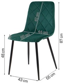 Dekorstudio Zamatová jedálenská stolička KARO tmavo zelená - čierne nohy