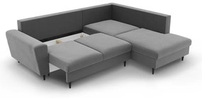 Svetlosivá zamatová rozkladacia/s úložným priestorom rohová pohovka (pravý roh/do L) Kyoto – Cosmopolitan Design