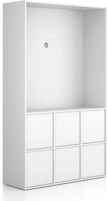 Kancelárska skriňa FRAME, 6x dvere, priestor pre TV, 1299 x 450 x 2162 mm, PUSH-lock, biela