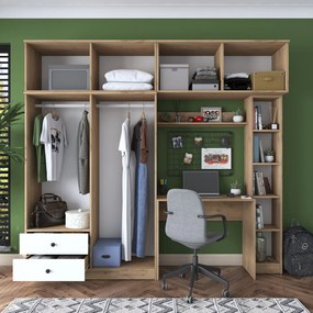 Sada dětského nábytku Baren s psacím stolem, šatní skříní a regálem bílá/ořech