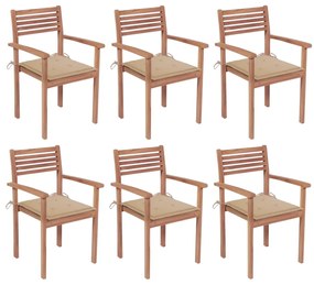 Stohovateľné záhradné stoličky s podložkami 6 ks tíkový masív 3072575