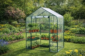 Mini fóliový skleník s policami BestBerg BBGH-195 / 143 × 73 × 195 cm / čierna/transparentná