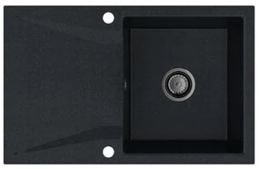 Sink Quality Obsidian, kuchynský granitový drez 790x500x210 mm + čierny sifón, čierna škvrnitá-Brocade, SKQ-OBS.B.1KDO.XB