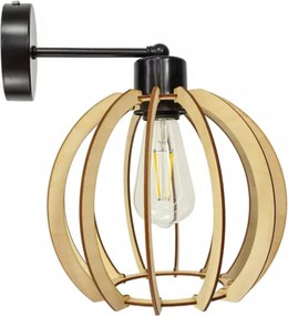 BERGE Nástenná lampa - kinkiet - E27 - drevená guľa - čierna
