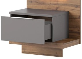 Závěsný noční stolek Livorno 69 s LED osvětlením pravý dub Wotan/šedý