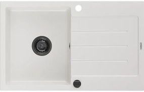 Mexen Bruno, granitový drez 795x495x200 mm, 1-komorový, biela s čiernym sifónom, 6513791010-20-B