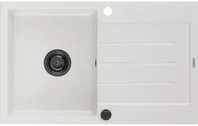 Mexen Bruno, granitový drez 795x495x200 mm, 1-komorový, biela s čiernym sifónom, 6513791010-20-B