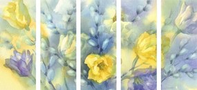 5-dielny obraz akvarelové žlté tulipány - 200x100