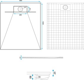 Rea Bazalt Carrara, SMC sprchová vanička 80x100, biela-kamenný vzor, REA-K7000