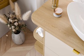 Závěsná skříňka Dalia Cashmere Ovalia s deskou a umyvadlem 100 cm kašmírová/dub cremona