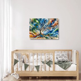 Sklenený obraz – Farebný energetický strom (70x50 cm)