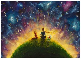 Sklenený obraz - Malý princ a líška (70x50 cm)