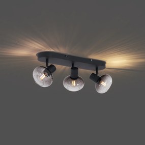 Zaoblené stropné bodové svetlo čierne s dymovým sklom 3-svetlo - Teddy