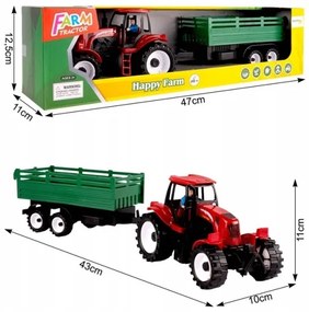 TRAKTOR FARMÁRSKY 47cm S ODNÍMATEĽNÝM PRÍVESOM + FIGÚRKA FARMÁRE
