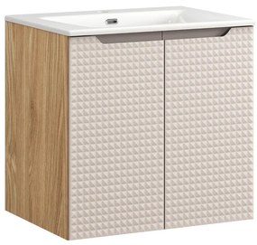 Závěsná skříňka Luxor Beige Sky II se zápustným umyvadlem 60 cm béžová/dub olejovaný
