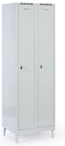 Plechová šatníková skrinka S8 na nohách, 2-dverová, 1920 x 600 x 500 mm, otočný zámok, sivé dvere