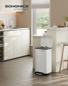 SongmicsHome Odpadkový kôš s pomalým zatváraním SLOW, 30l, biela