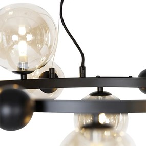 Inteligentné závesné svietidlo čierne s jantárovým sklom 12-svetiel Vrátane 12 WiFi G9 - David