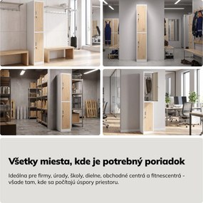 Šatníková skriňa BHP, zamestnanecká, jednotlivá, 2 priehradky s tyčou, biela/dub sonoma, 316,5x1850x450 mm: IGOR 1 Plus Eco Design
