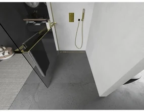 Mexen Kioto, sprchová zástena Walk-In Walk-in 125 x 200 cm, 8mm číre sklo, zlatý lesklý profil + vešiak na uteráky s poličkou, 800-125-121-50-00